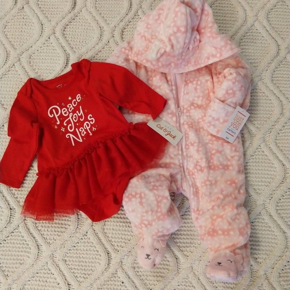 Carter's Snow Suit & Cat & Jack Dress Bundle 6M